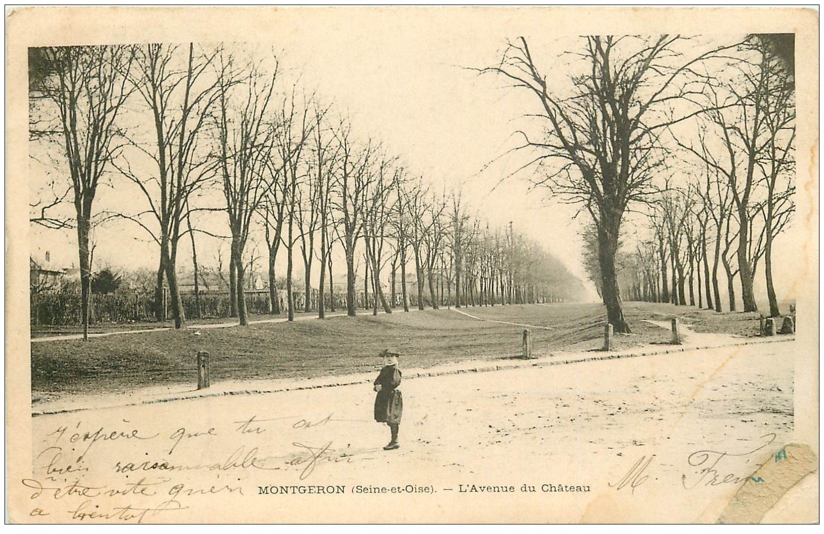 carte postale ancienne 91 MONTGERON. Avenue du Château 1903 (petite restauration)...