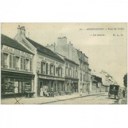 carte postale ancienne 91 MONTGERON. Rue de Paris Café Restaurant des Acacias et Magasin de Cartes Postales 1909 Fiacre de Munch