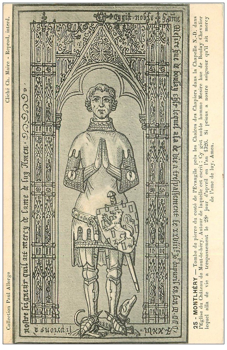 carte postale ancienne 91 MONTLHERY. Tombe de pierre du costé de l'Evangile