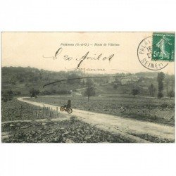 carte postale ancienne 91 PALAISEAU. Route de Villebon 1908. Dessin d'un cycliste...