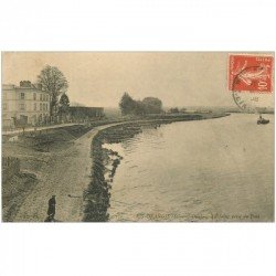 carte postale ancienne 91 RIS ORANGIS. La Seine prise du Pont 1908 avec Pêcheurs à la ligne