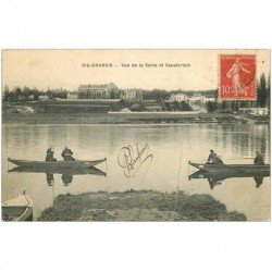 carte postale ancienne 91 RIS ORANGIS. Pêcheurs et Pêcheuses sur la Seine vers le Sanatorium 1907