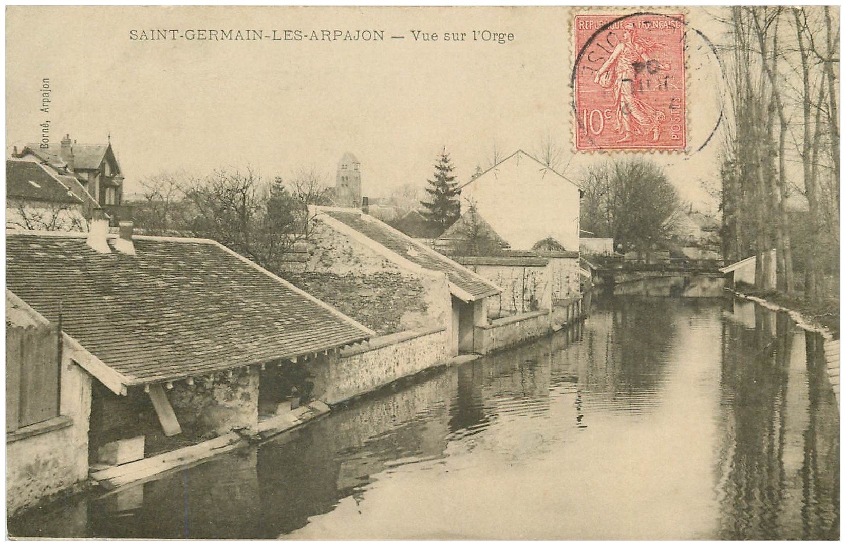carte postale ancienne 91 SAINT GERMAIN LES ARPAJON. Vue sur l'Orge 1904 les Lavoirs