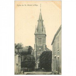 carte postale ancienne 91 SAINT MICHEL SUR ORGE. Eglise. Avis de passage Bachelet rue Aubriot à Paris IV