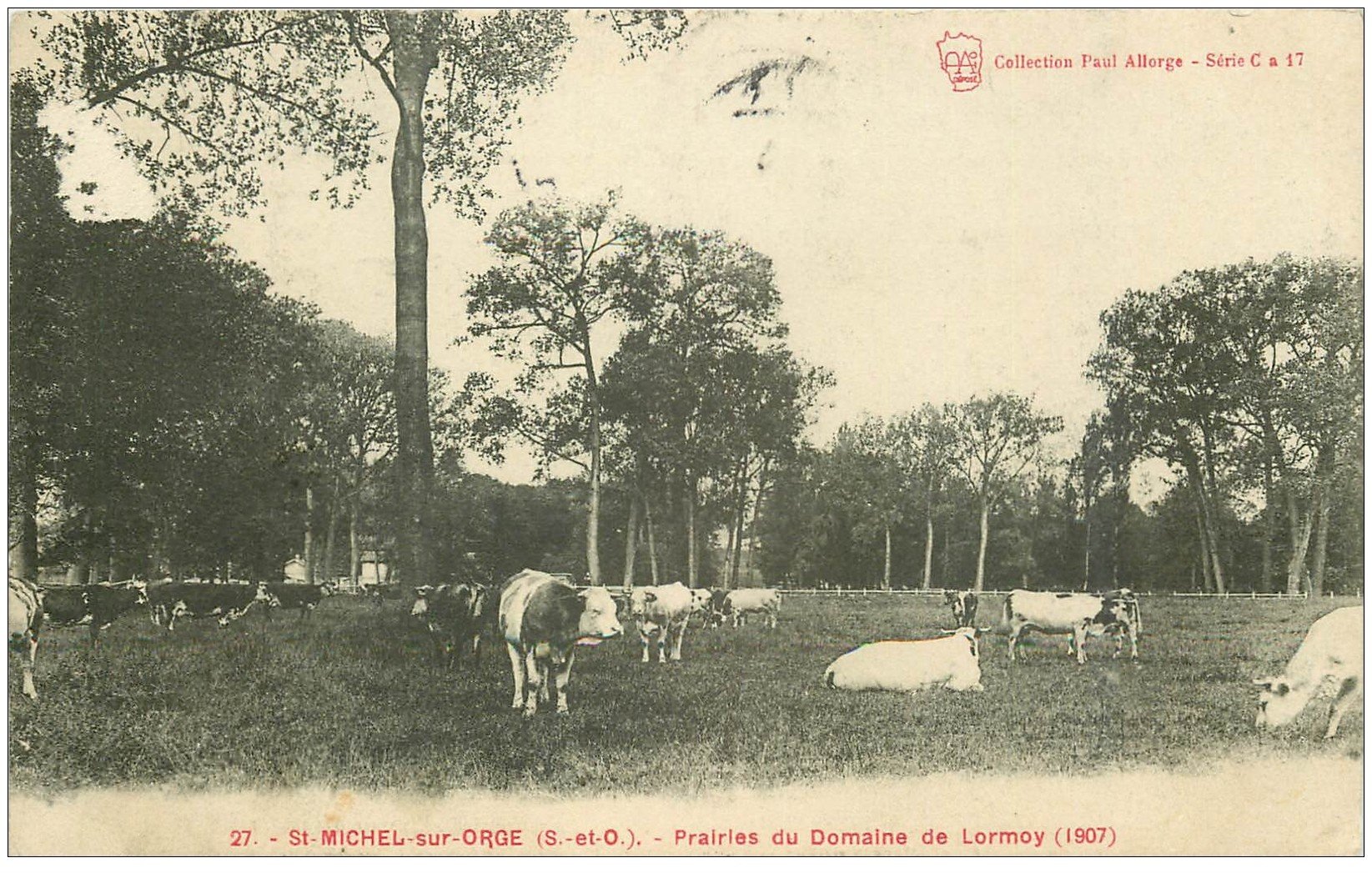 carte postale ancienne 91 SAINT MICHEL SUR ORGE. Troupeau de Vaches aux Prairies du Domaine de Lormoy 1908