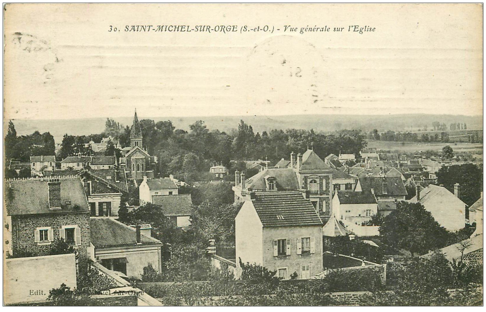 carte postale ancienne 91 SAINT MICHEL SUR ORGE. Vue sur l'Eglise 1921