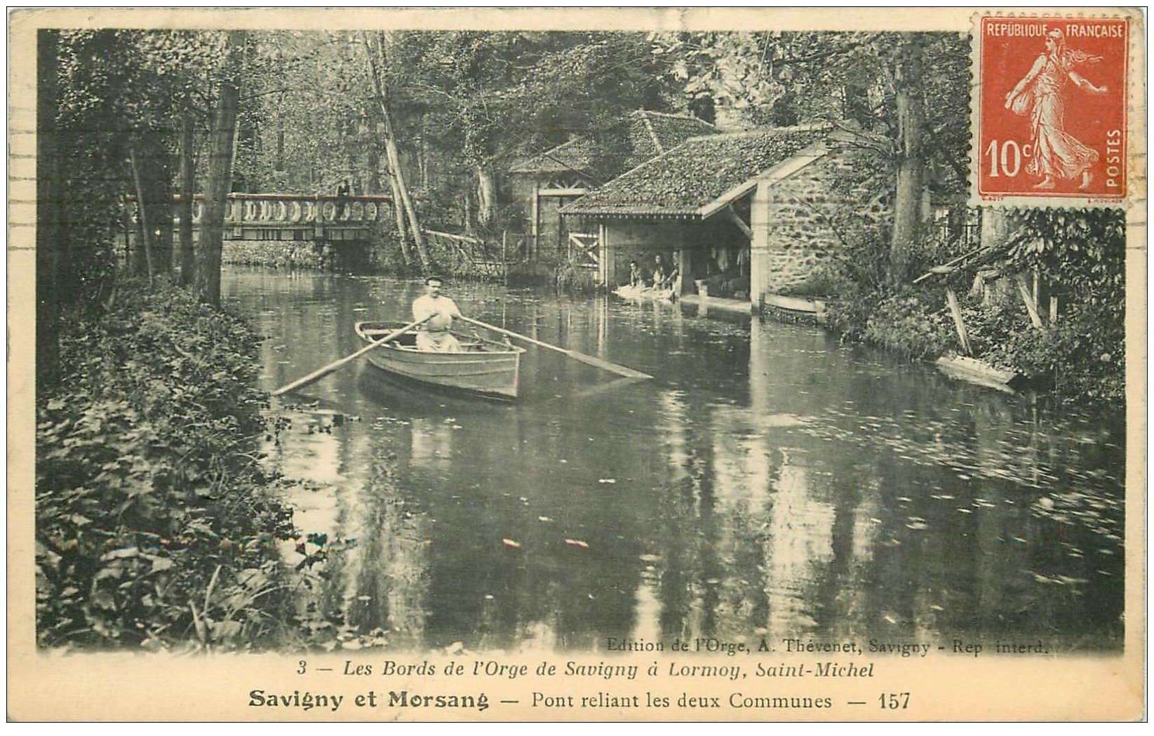 91 SAVIGNY SUR ORGE et MORSANG. Pont reliant les deux Communes Lavandières au Lavoir et Rameur en barque