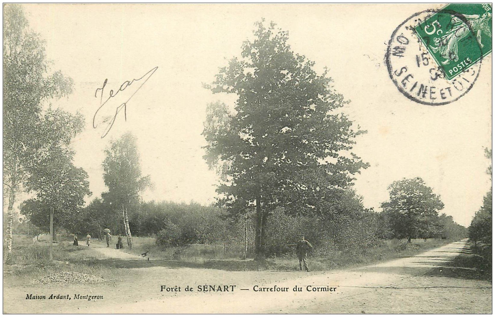 carte postale ancienne 91 SENART. La Forêt. Carrefour du Cormier 1908 animation