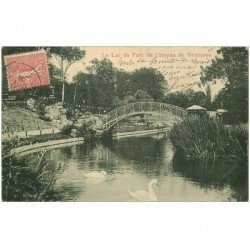 carte postale ancienne 91 VERRIERES LE BUISSON. Cygnes sur Lac du Parc 1906