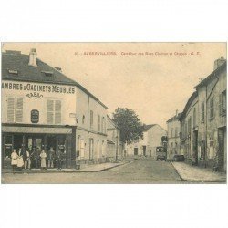 carte postale ancienne 93 AUBERVILLIERS. Carrefour rues Charron et Chapon Café Tabac et Hôtel. Pli coin droit