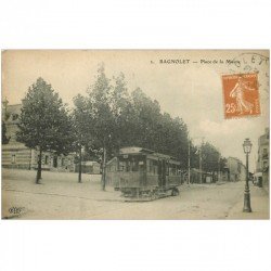carte postale ancienne 93 BAGNOLET. Tramway Place de la Mairie sur la Rue de Paris vers 1923