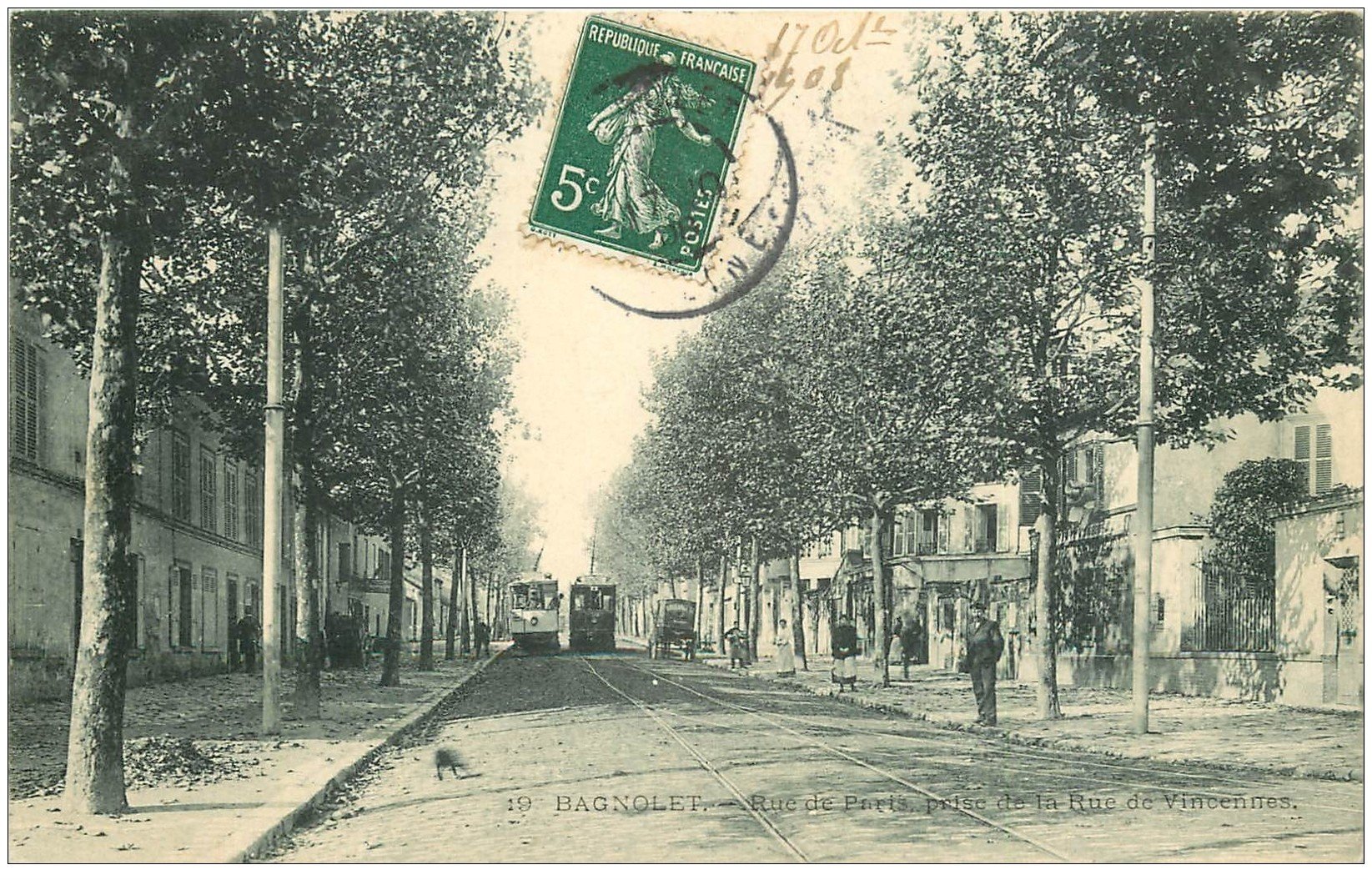 93 BAGNOLET. Tramways Rue de Paris 1908. Rue qui reliait Porte de Bagnolet à la Mairie