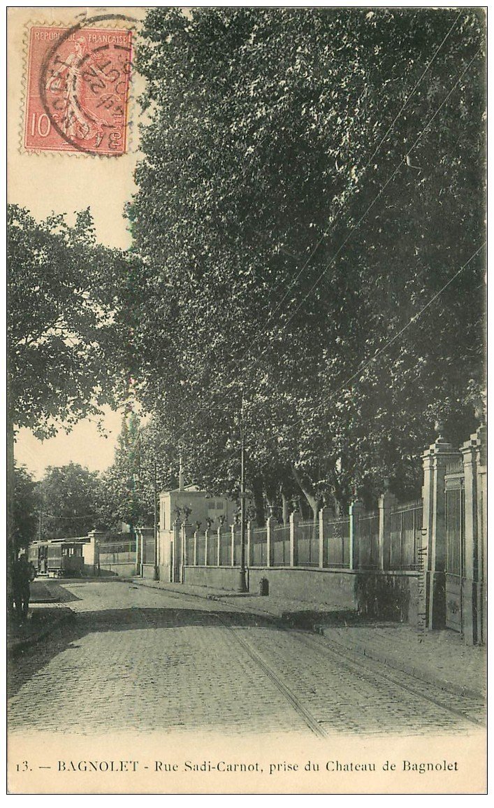 93 BAGNOLET. Tramways Rue Sadi Carnot longeant le Château de l'Etang 1905