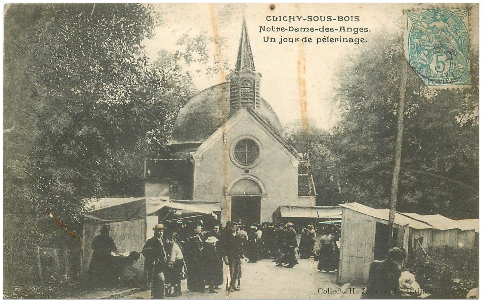 carte postale ancienne 93 CLICHY SOUS BOIS. Jour de Pélerinage Notre Dame des Anges vers 1907. Trace rouille élastique...