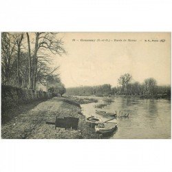 carte postale ancienne 93 GOURNAY SUR MARNE. Barques aux Bords de la Marne 1912