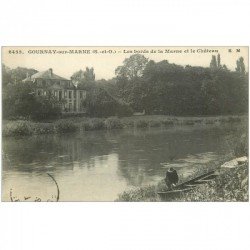 carte postale ancienne 93 GOURNAY SUR MARNE. Bords de la Marne et Château animation près de la barque
