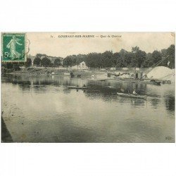 carte postale ancienne 93 GOURNAY SUR MARNE. Quai de Chétivet avec Pêcheurs sur barques