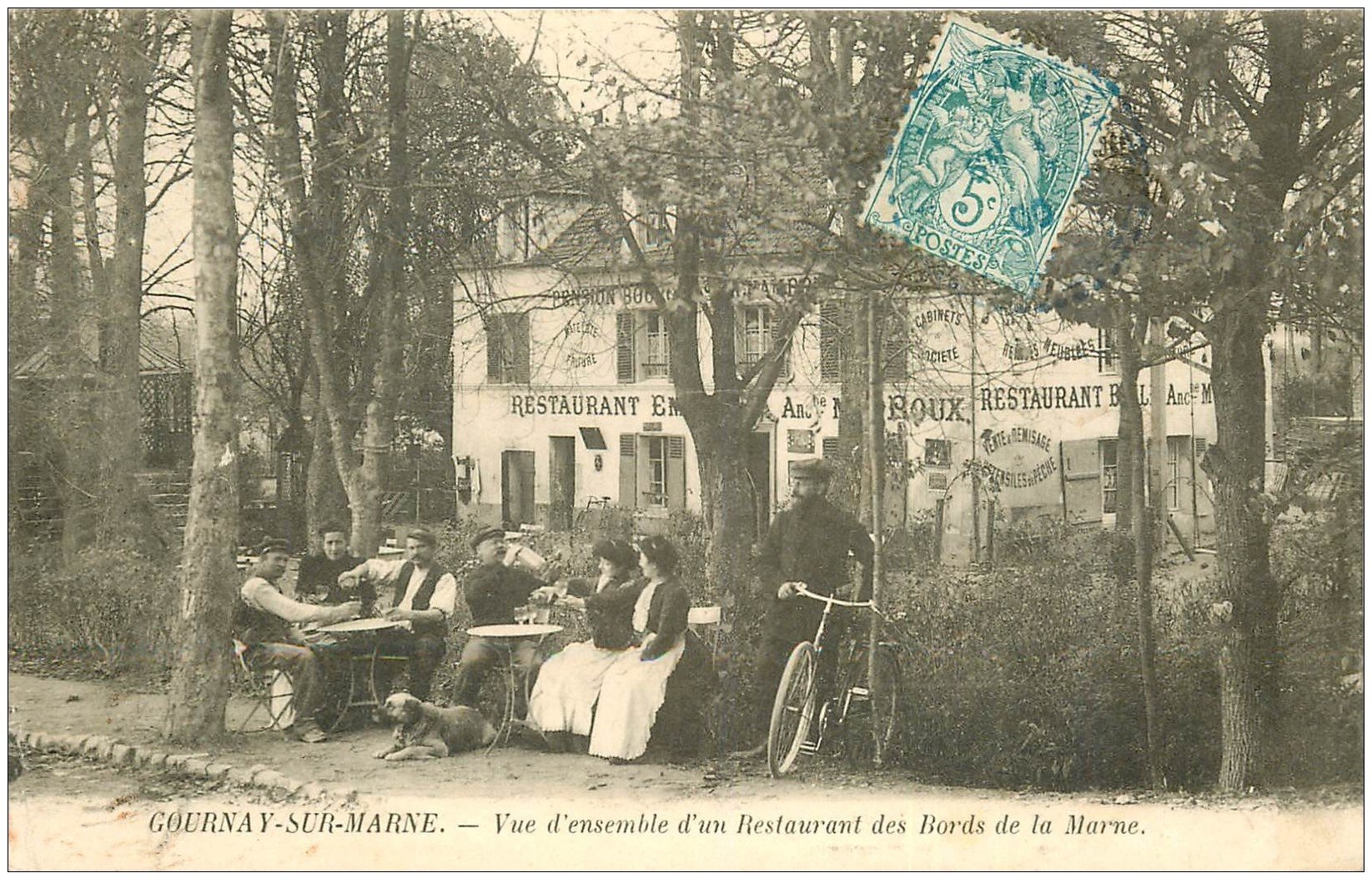 93 GOURNAY-SUR-MARNE. Restaurant Roux des bords de Marne l'heure de l'apéro vers 1905