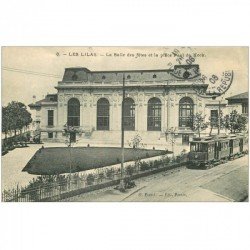 carte postale ancienne 93 LES LILAS. Salle des Fêtes Place Paul de Kock 1906 Tramway électrique