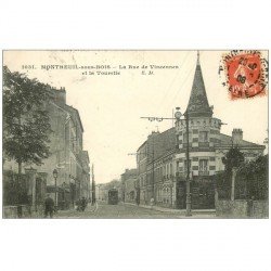 carte postale ancienne 93 MONTREUIL. Rue de Vincennes et Tourelle 1908