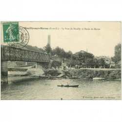 carte postale ancienne 93 NEUILLY SUR MARNE. Canotiers sur la Marne sous le Pont de Neuilly 1909