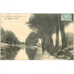 carte postale ancienne 93 PANTIN. Le Canal de l'Ourcq 1905 avec cycliste