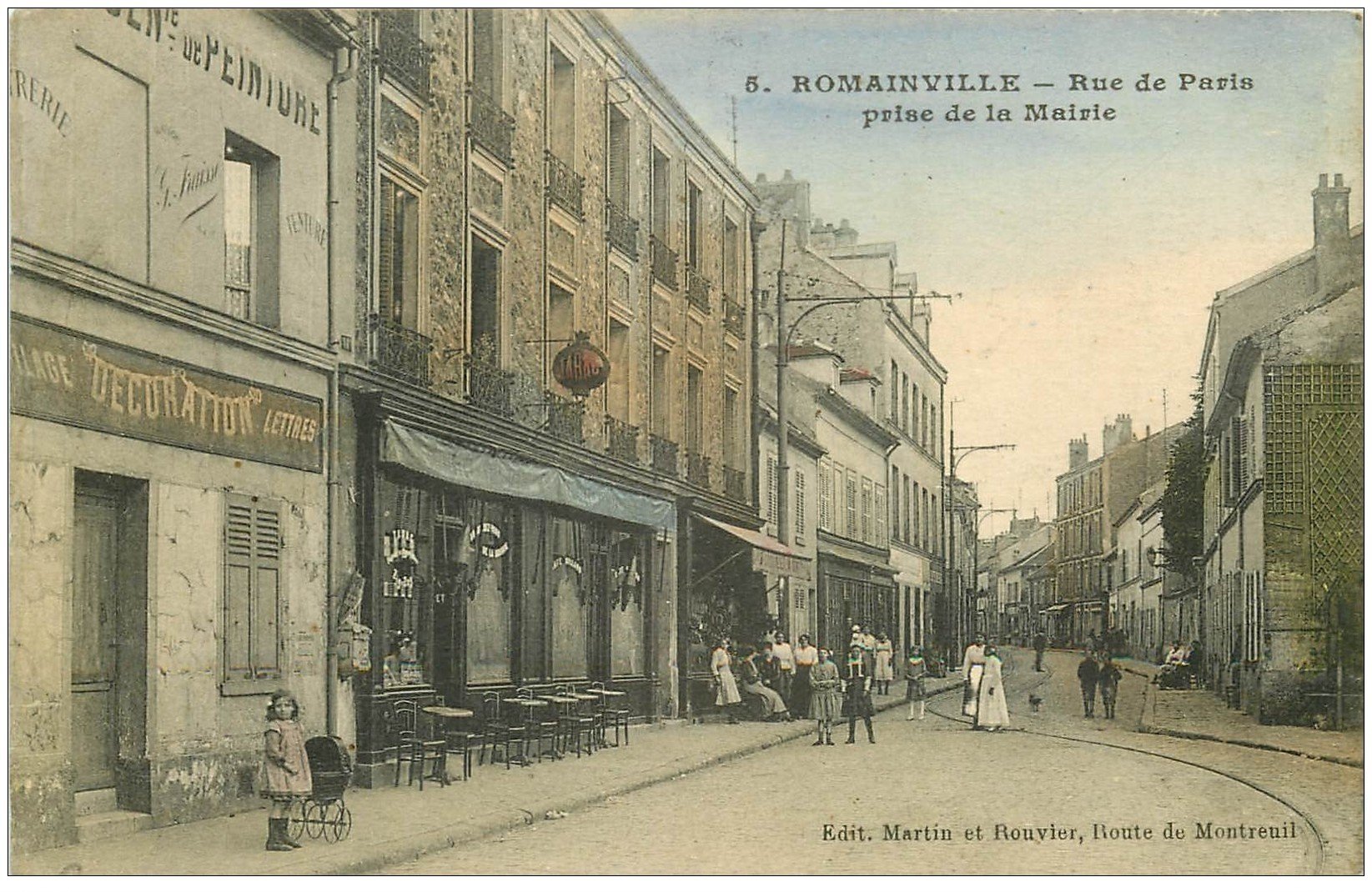 carte postale ancienne 93 ROMAINVILLE. Café Tabac rue de Paris 1917