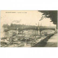 carte postale ancienne 93 SAINT DENIS. Le Port et le Pont 1916 Péniches