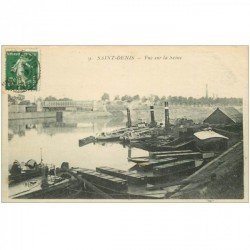 carte postale ancienne 93 SAINT DENIS. Péniches et Remorqueurs sur la Seine 1916