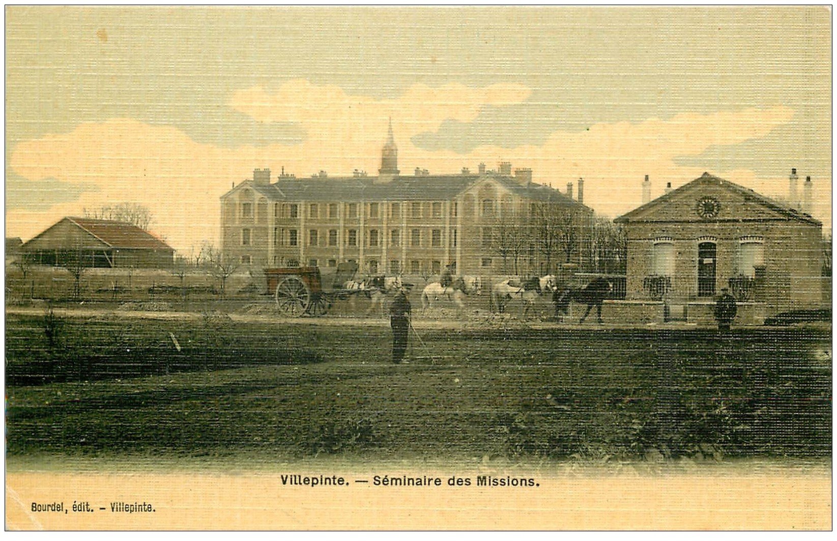 93 VILLEPINTE. Séminaire des Missions Jardinier et attelage 4 Chevaux. Belle carte toilée vierge