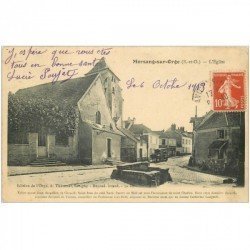 carte postale ancienne K. 91 MORSANG-SUR-ORGE. L'Eglise attelage épicier 1913