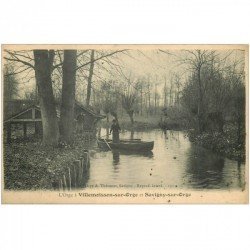 carte postale ancienne K. 91 VILLEMOISSON-SUR-ORGE et SAVIGNY-SUR-ORGE. Maraîchers en barque. Pour Berck-Plage 1913