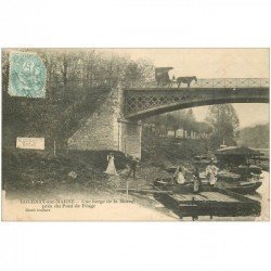 93 GOURNAY-SUR-MARNE. Une berge de la Marne au Pont de Péage. Pêcheur et ses filets, Lavandières près Restaurant Emile