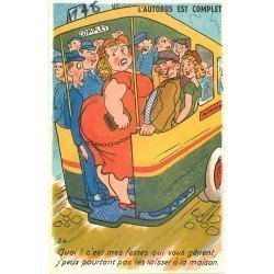 Carte Fantaisie humoristique. L'Autobus est complet...