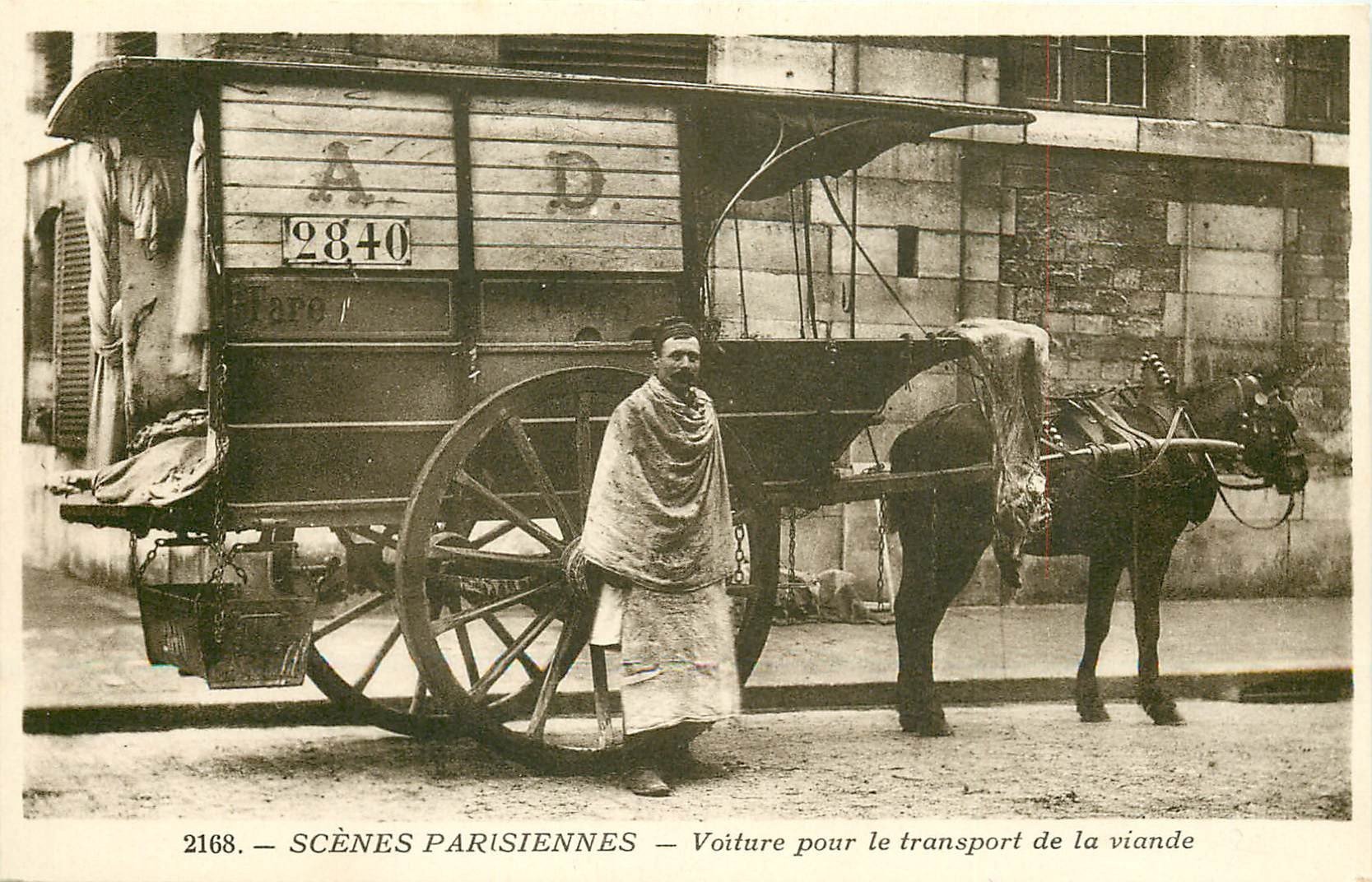 75 Série Scènes Parisiennes. Voiture pour le transport de la viande. Attelage de livraison