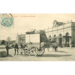 14 CAEN. Gare de l'Ouest attelage Grand Bazar Parisien pour vente de lingerie trousseau 1905