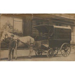 PARIS IX. Attelage et Camionnette de livraisons Clémençon 23 rue Lamartine. 2 Photos cartes postales collées dos à dos vers 1910