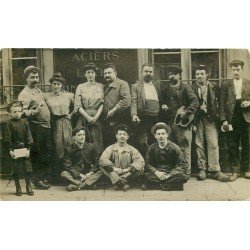 PARIS 11 Rare groupe d'Employés et Ouvriers ateliers Aciers 41 Rue du Chemin Vert 1906 Photo Carte Postale