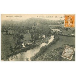 carte postale ancienne 14 MESNIL-VILLEMENT. L'Orne au Moulin 1923. Timbre Taxe