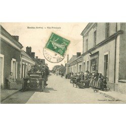 72 BRETTE. Superbe voiture ancienne devant Café Tabac Rue Principale vers 1910