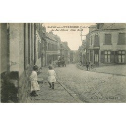 62 SAINT-POL-SUR-TERNOISE. Attelage Rue d'Arras et Café Boquet Hanot 1916