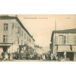 54 NEUVES MAISONS. Train Tramway Rue de Nancy Epicerie Centrale et Café 1917