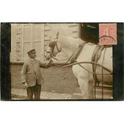 62 ARRAS MARENLA. Un Livreur et son attelage. Photo carte postale ancienne 1909