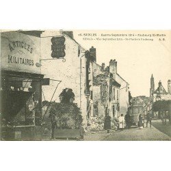 60 SENLIS. Tramway et Café Restaurant au Bon Coin Faubourg Saint Martin bombardé. Guerre 1914