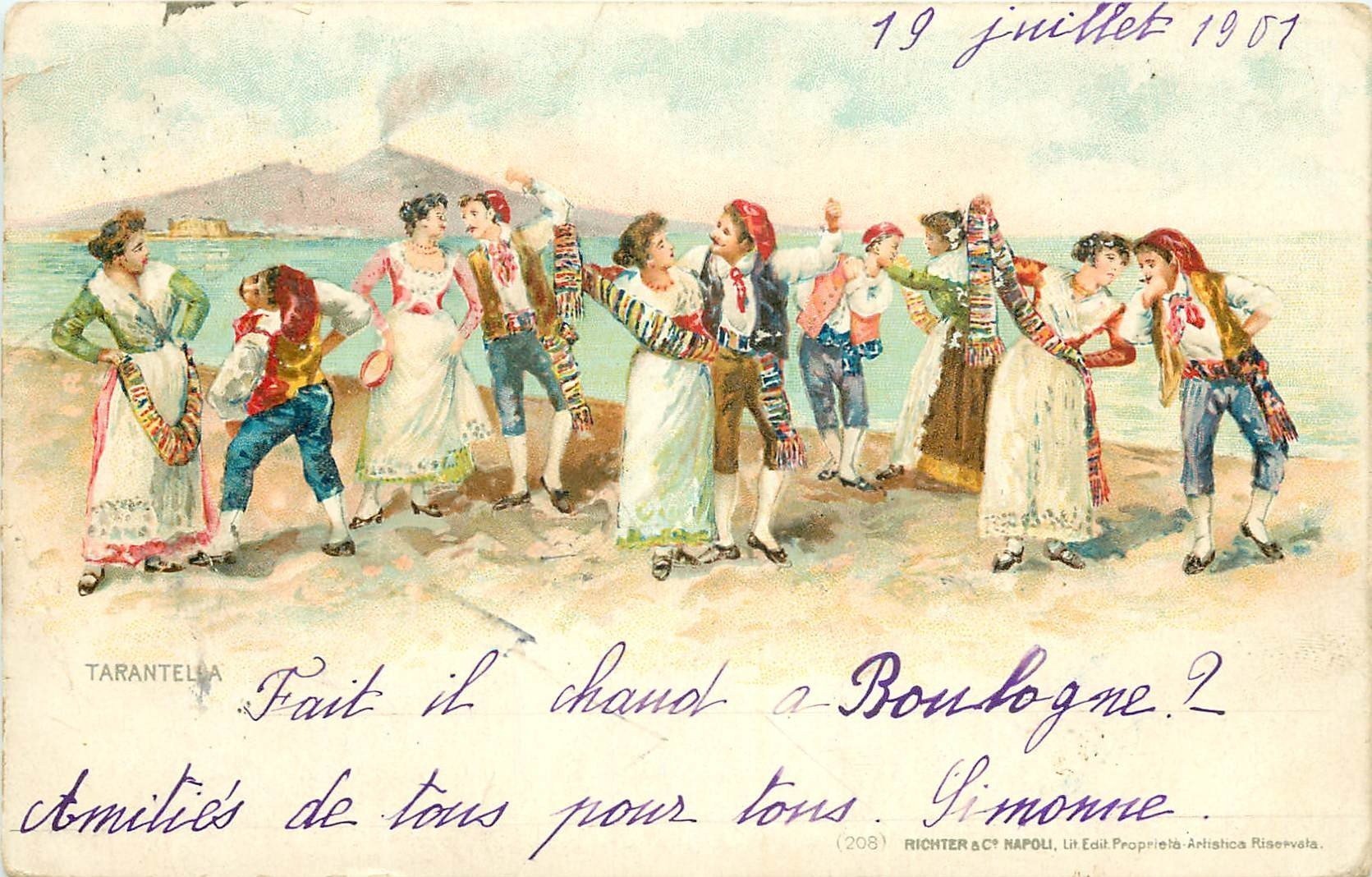 NAPOLI. La Tarantella danse près du Vesuvio 1901