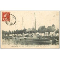 carte postale ancienne 14 OUISTREHAM. Un Aviso-Torpilleur Canal de Caen à la Mer 1906