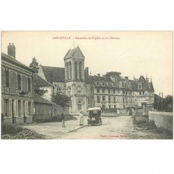 carte postale ancienne 95 AMBLEVILLE. Voiture ancienne devant Café de la Mairie Restaurant Baudot Epicerie. Eglise et Château