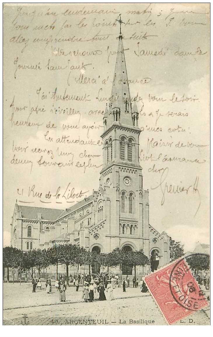 carte postale ancienne 95 ARGENTEUIL. La Basilique 1906