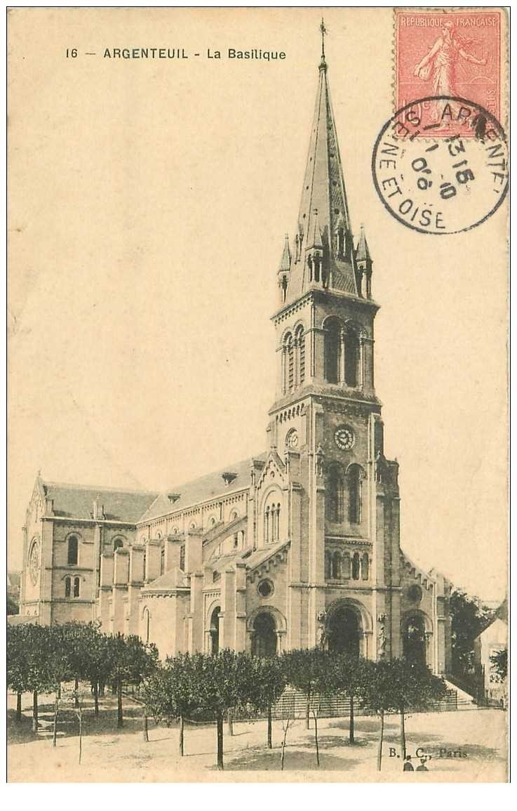 carte postale ancienne 95 ARGENTEUIL. La Basilique 1906. Timbre verso absent
