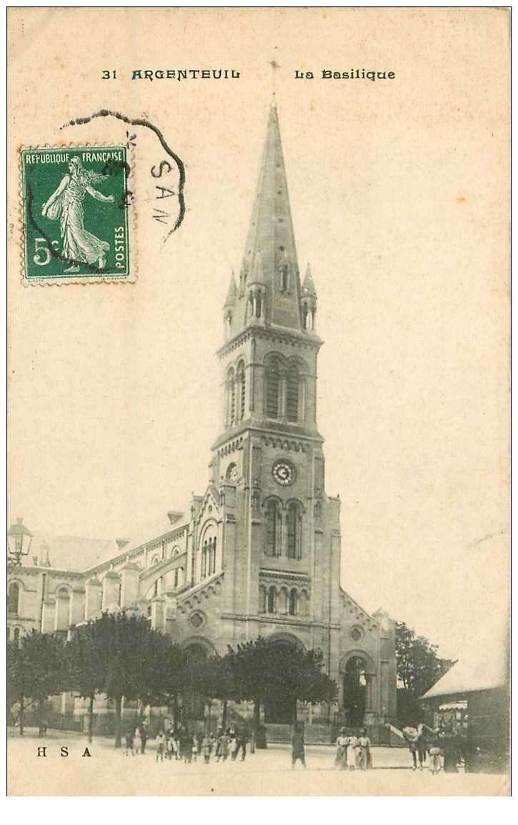 carte postale ancienne 95 ARGENTEUIL. La Basilique 1908